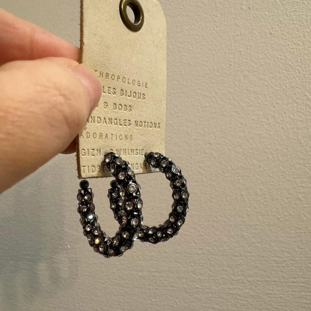 Anthropologie Black Textured Hoop Earrings